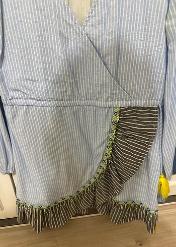 Mavi Nakışlı Bohem Hamile Bluzu-Twist - Görsel 2