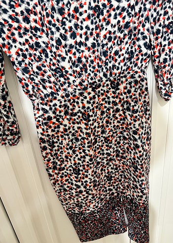 Uzun Kol V Yakalı Renkli Bağlama Desenli Elbise-ADL - Görsel 3