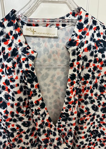 Uzun Kol V Yakalı Renkli Bağlama Desenli Elbise-ADL - Görsel 2