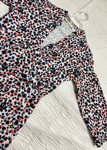 Uzun Kol V Yakalı Renkli Bağlama Desenli Elbise-ADL - Görsel 6