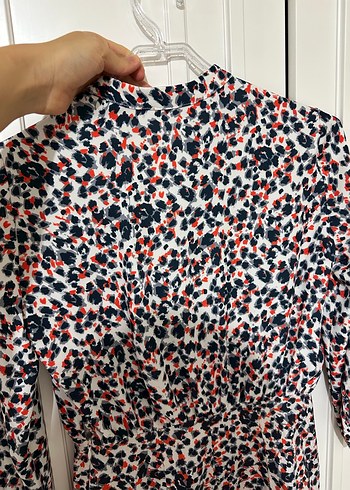 Uzun Kol V Yakalı Renkli Bağlama Desenli Elbise-ADL - Görsel 5