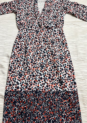 Uzun Kol V Yakalı Renkli Bağlama Desenli Elbise-ADL - Görsel 4