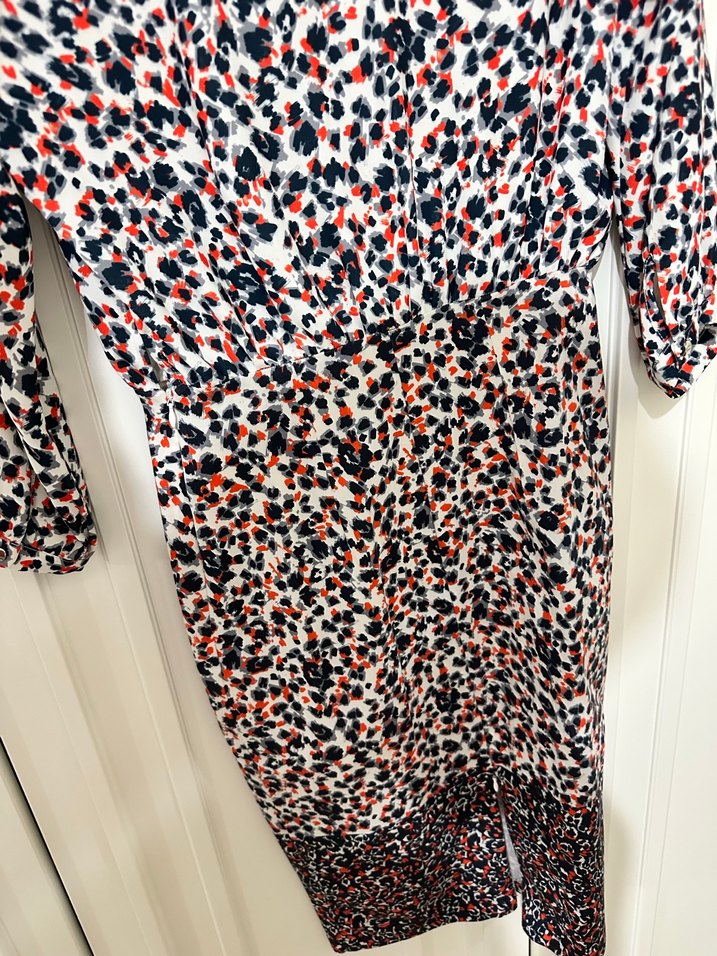 Uzun Kol V Yakalı Renkli Bağlama Desenli Elbise-ADL - Görsel 3