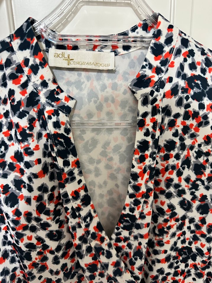 Uzun Kol V Yakalı Renkli Bağlama Desenli Elbise-ADL - Görsel 2