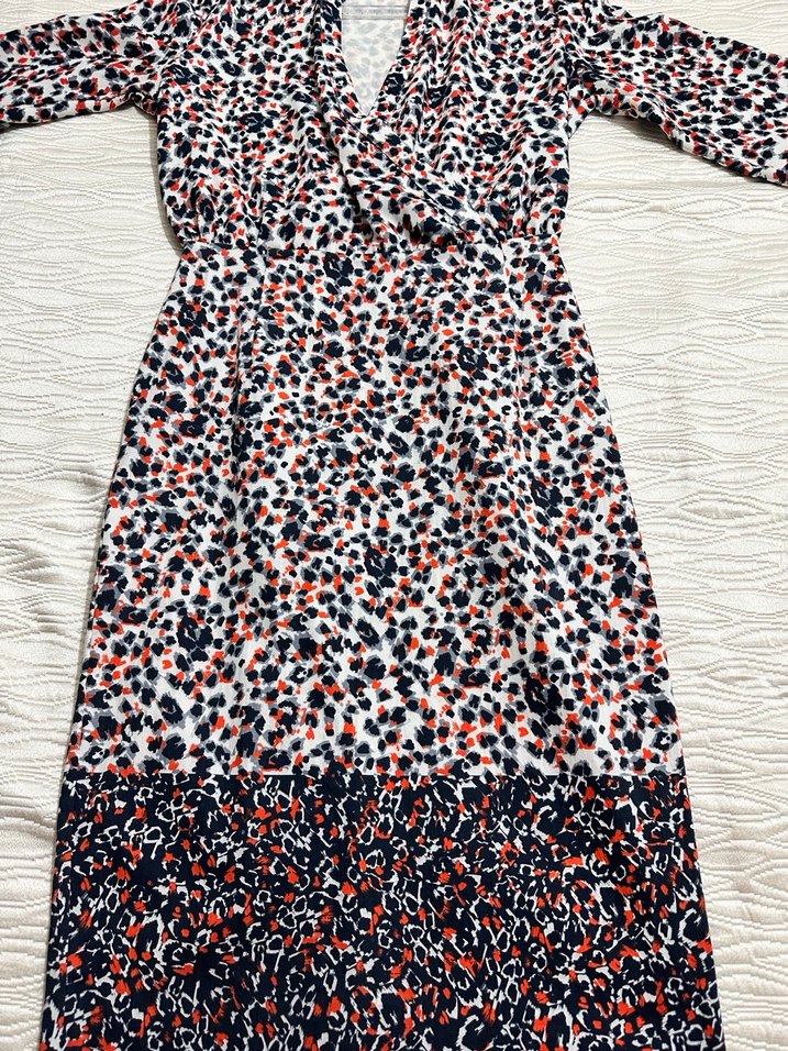 Uzun Kol V Yakalı Renkli Bağlama Desenli Elbise-ADL - Görsel 4