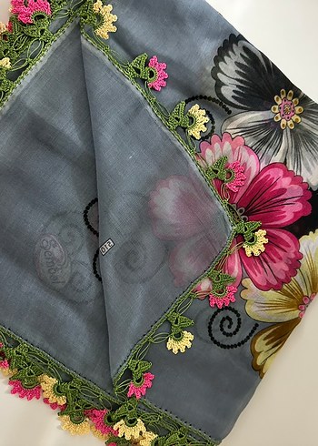 Dantel Kenarlı Parlak Mavi Kadın tülbent el işi çeyizlik - Görsel 11