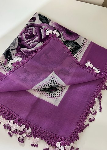 Dantel Kenarlı Parlak Mavi Kadın tülbent el işi çeyizlik - Görsel 5