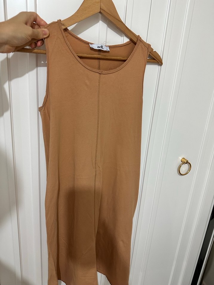 Bej Midi Kolsuz Rahat Kesim Elbise-ADL - Görsel 2