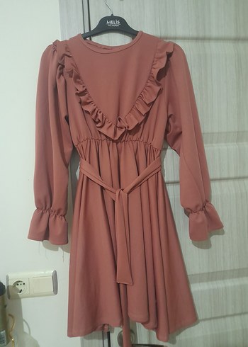 gül kurusu fırfırlı tunik - Görsel 3