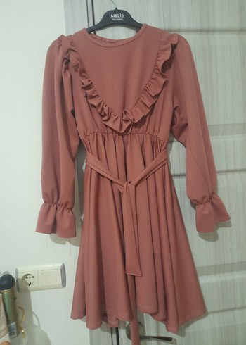 gül kurusu fırfırlı tunik - Görsel 2