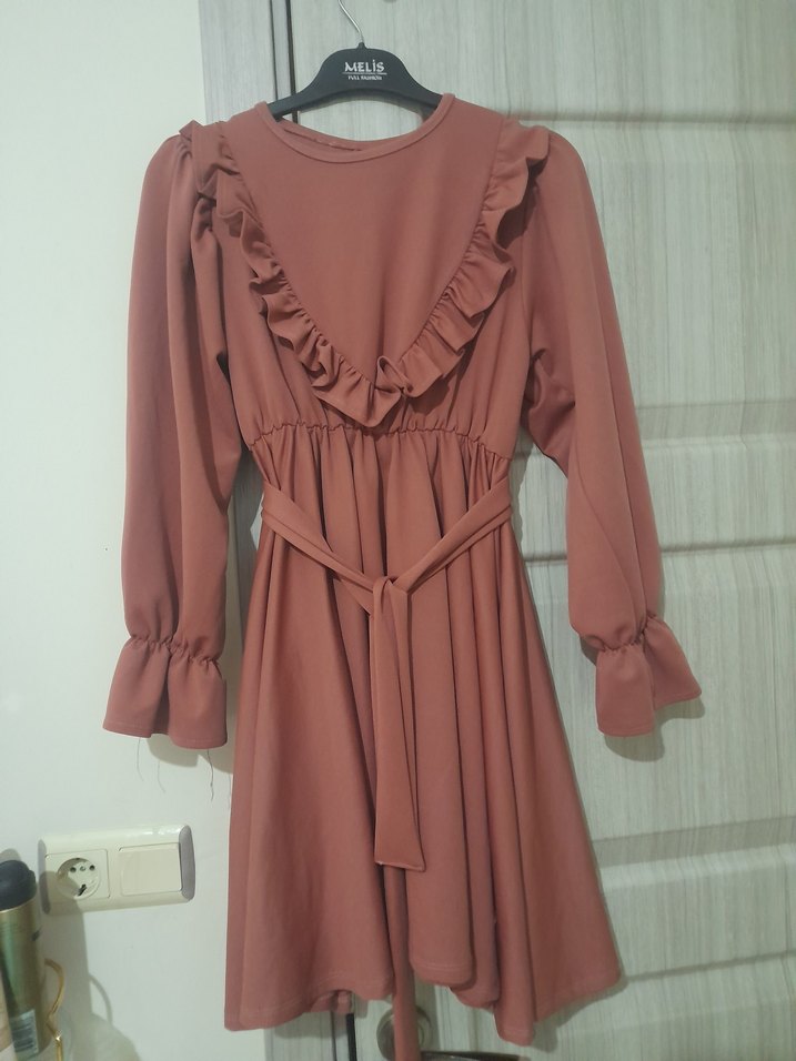 gül kurusu fırfırlı tunik - Görsel 3