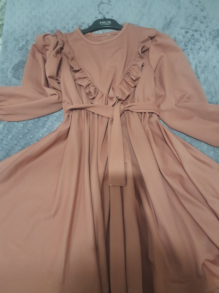 gül kurusu fırfırlı tunik - Görsel 4