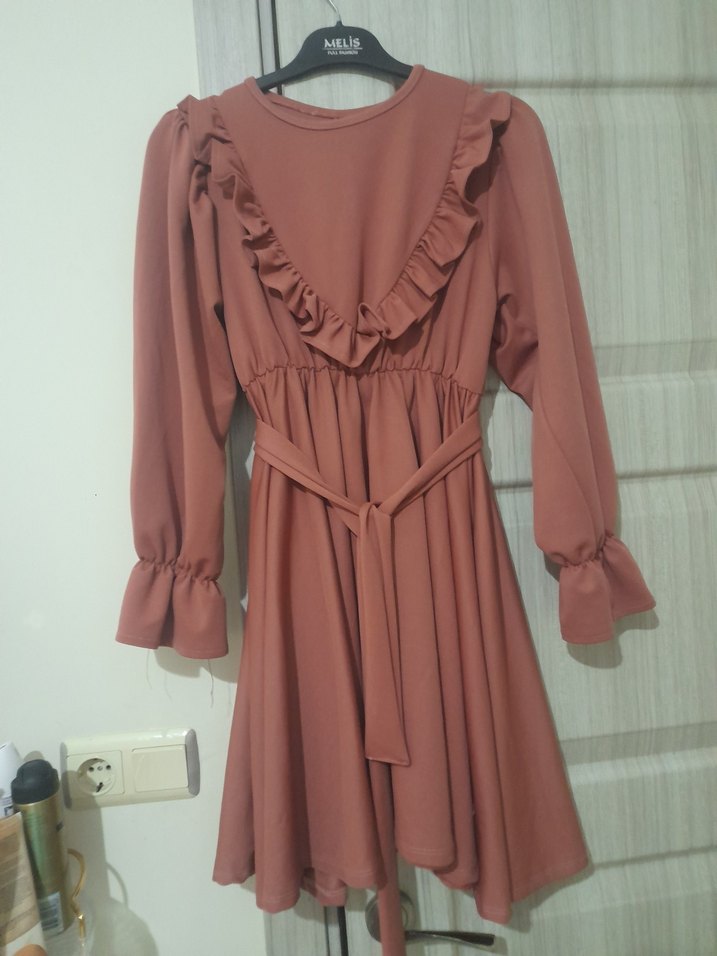 gül kurusu fırfırlı tunik - Görsel 2