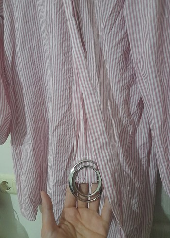 Pembe Çizgili Pamuklu Kadın tunik - Görsel 2