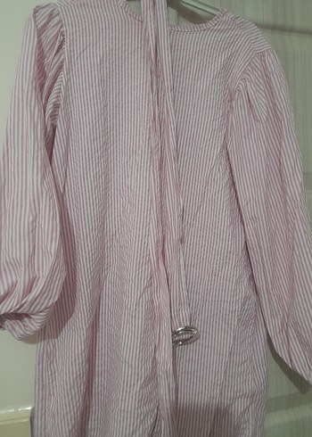 Pembe Çizgili Pamuklu Kadın tunik - Görsel 4