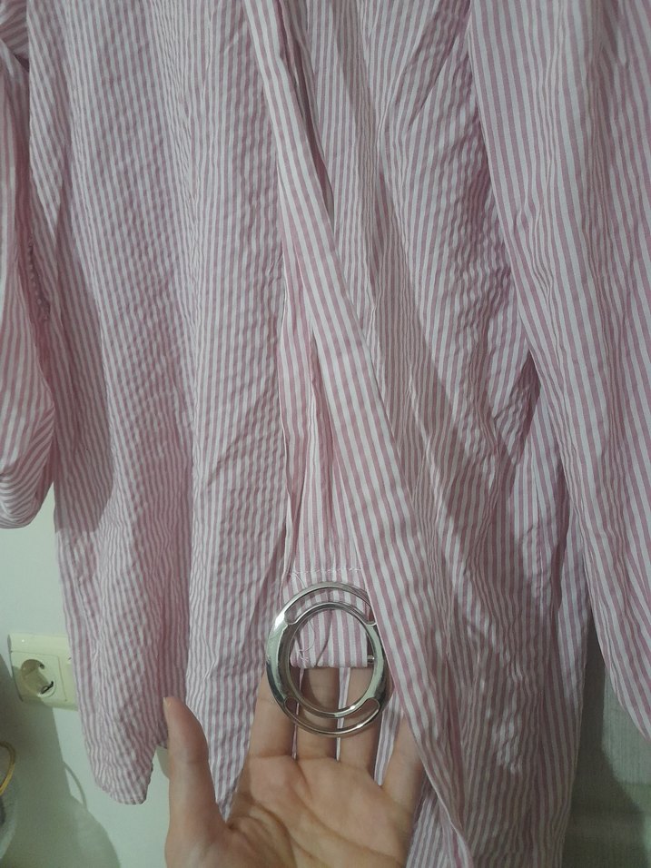 Pembe Çizgili Pamuklu Kadın tunik - Görsel 2