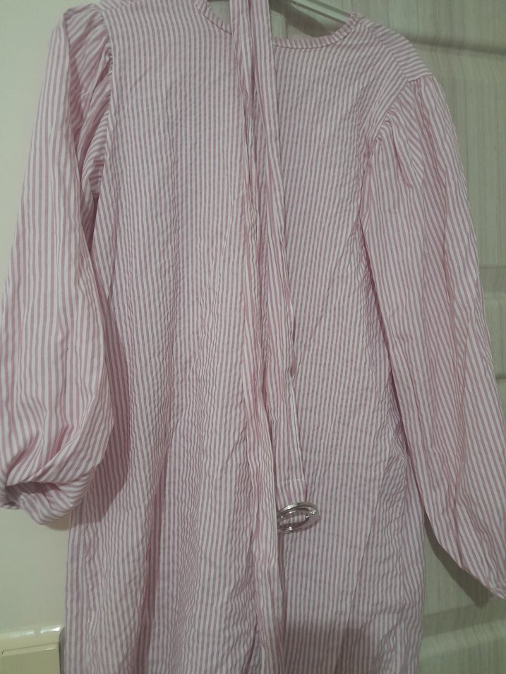 Pembe Çizgili Pamuklu Kadın tunik - Görsel 4