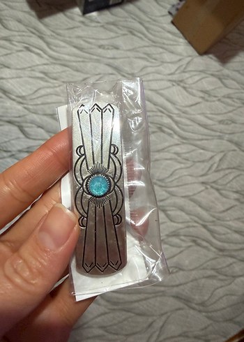 Turkuaz Taşlı Metal Tokalı Vintage Toka - Görsel 2