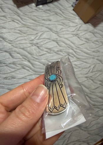 Turkuaz Taşlı Metal Tokalı Vintage Toka - Görsel 3