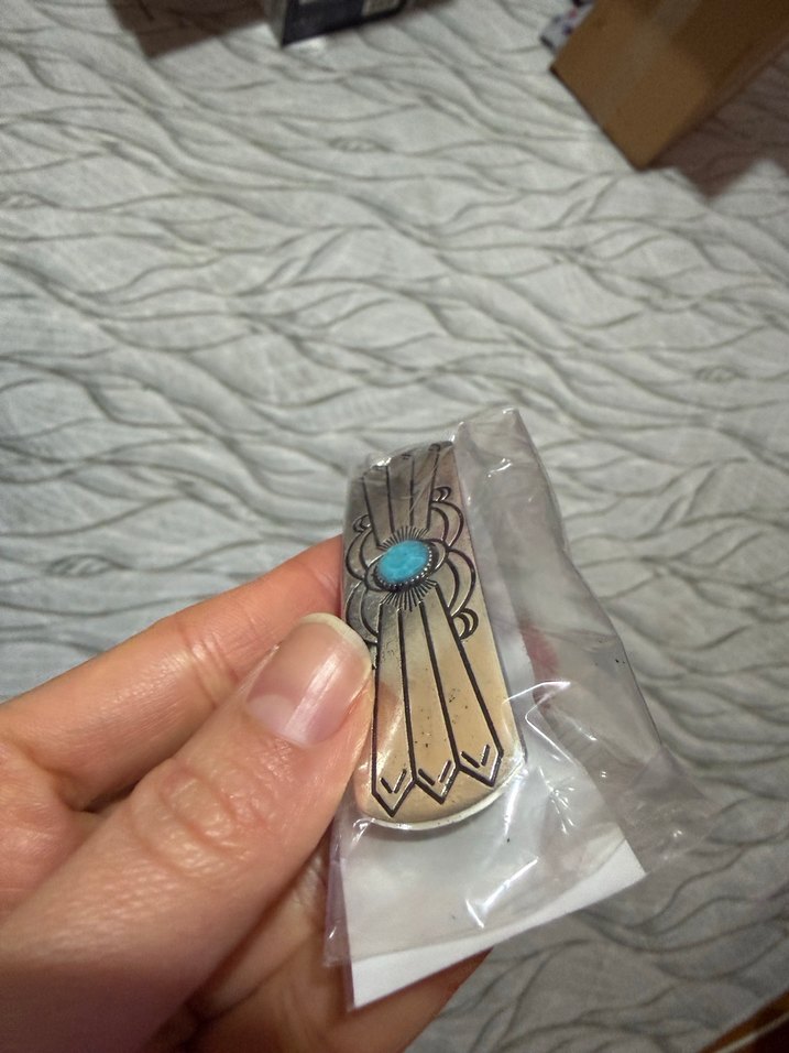 Turkuaz Taşlı Metal Tokalı Vintage Toka - Görsel 3