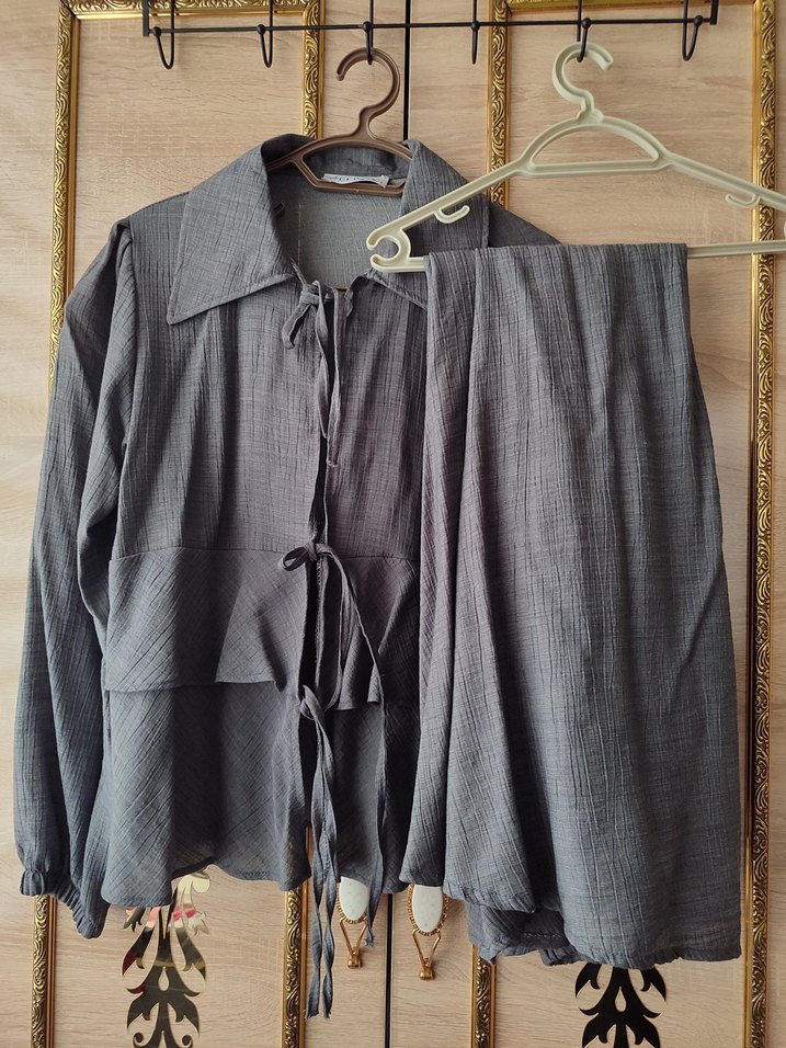 Gri Kadın Uzun Keten Elbise - Görsel 3