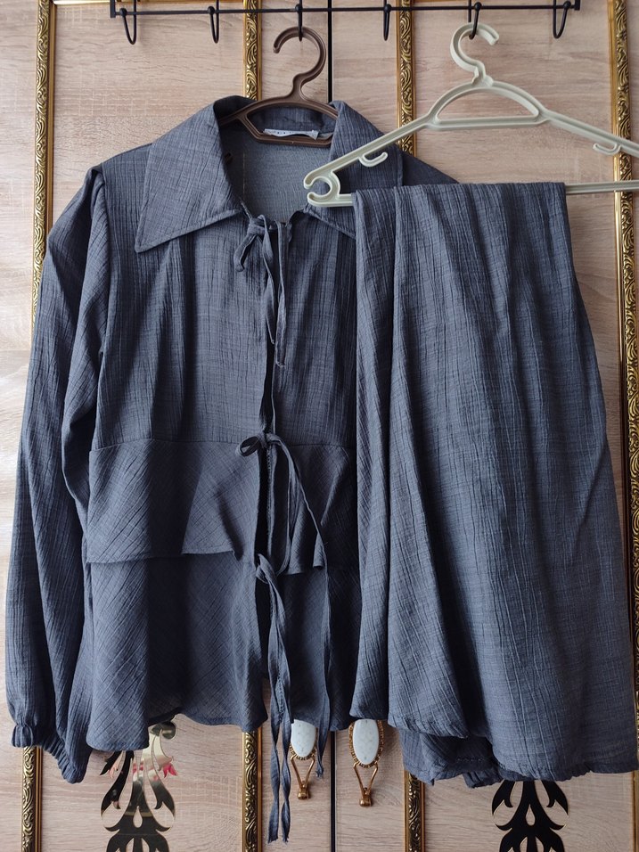 Gri Kadın Uzun Keten Elbise - Görsel 2