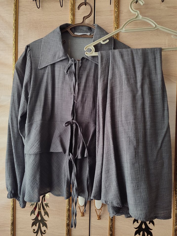 Gri Kadın Uzun Keten Elbise - Görsel 4