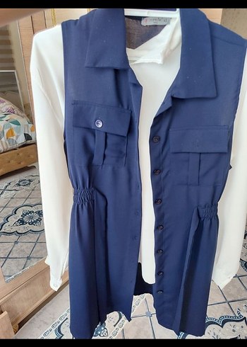 Lacivert Kemerli Kadın Midi Yelek - Görsel 2