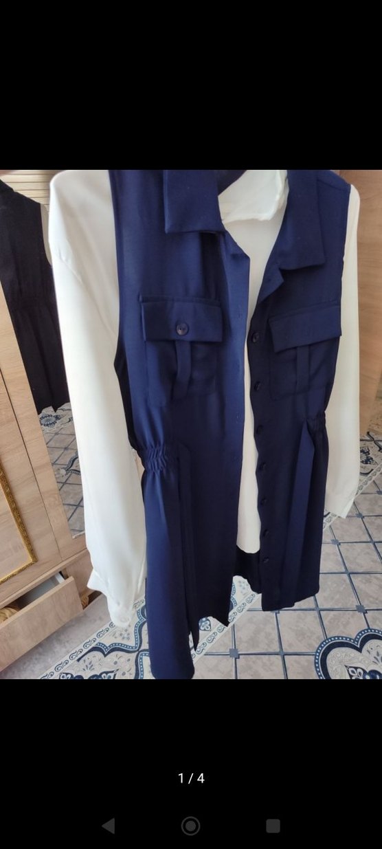 Lacivert Kemerli Kadın Midi Yelek - Görsel 3