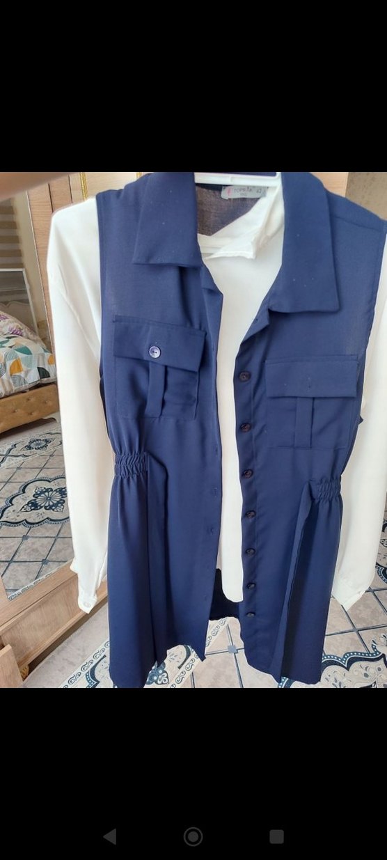 Lacivert Kemerli Kadın Midi Yelek - Görsel 2