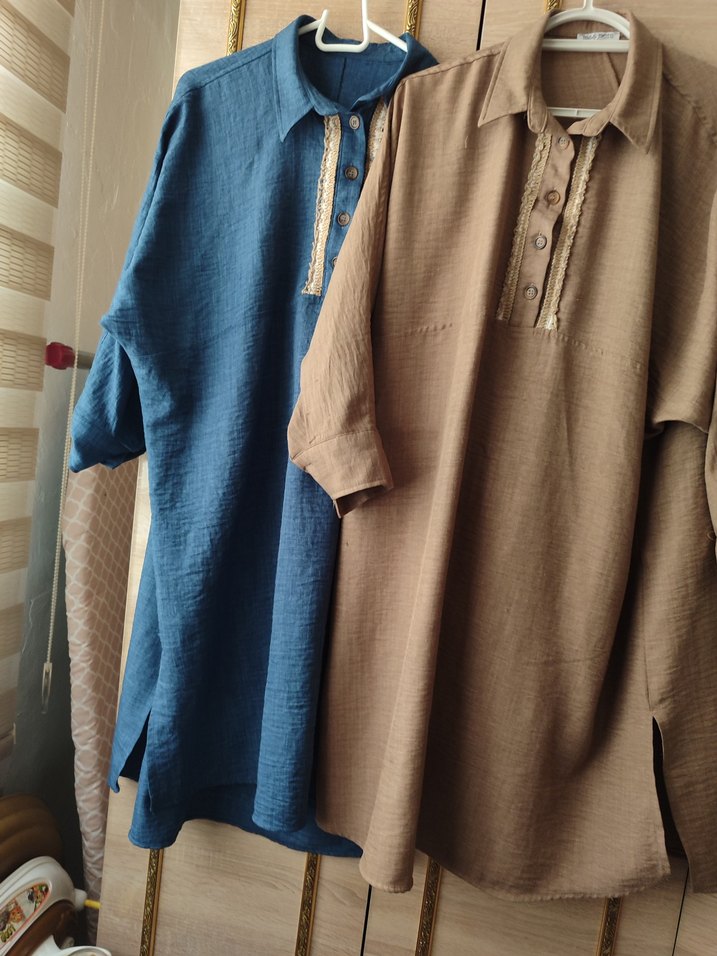 Düğmeli Nakışlı Uzun Keten Elbise - Görsel 3