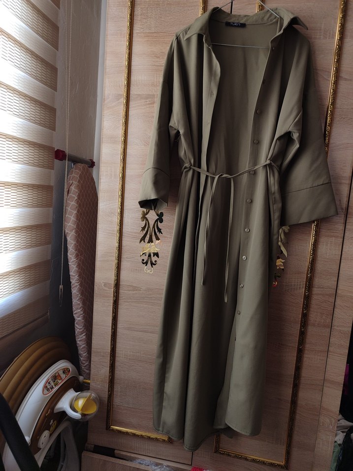 Kadın Bej Uzun Kemerli Elbise - Görsel 3