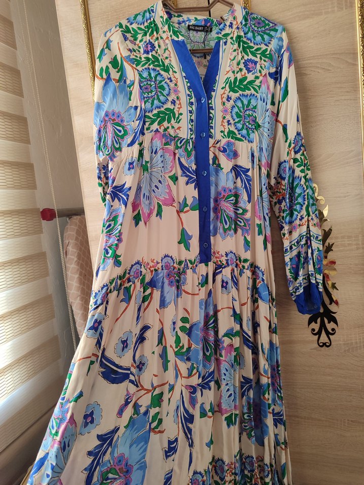 Bohem Çok Renkli Uzun Piliseli Elbise - Görsel 3