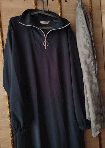 Lacivert Uzun Kollu Rahat Kesim Elbise - Görsel 2