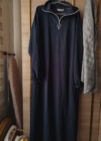 Lacivert Uzun Kollu Rahat Kesim Elbise - Görsel 5