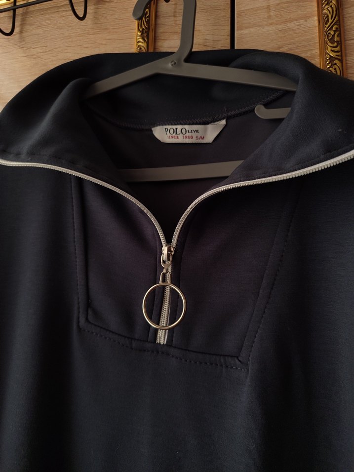 Lacivert Uzun Kollu Rahat Kesim Elbise - Görsel 4