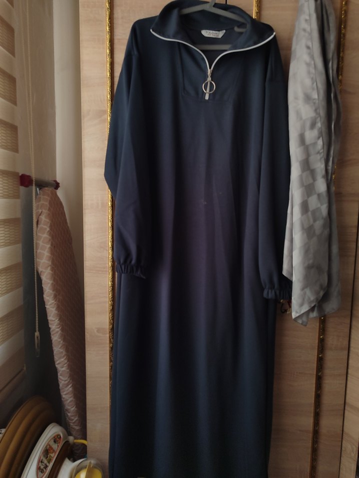 Lacivert Uzun Kollu Rahat Kesim Elbise - Görsel 5