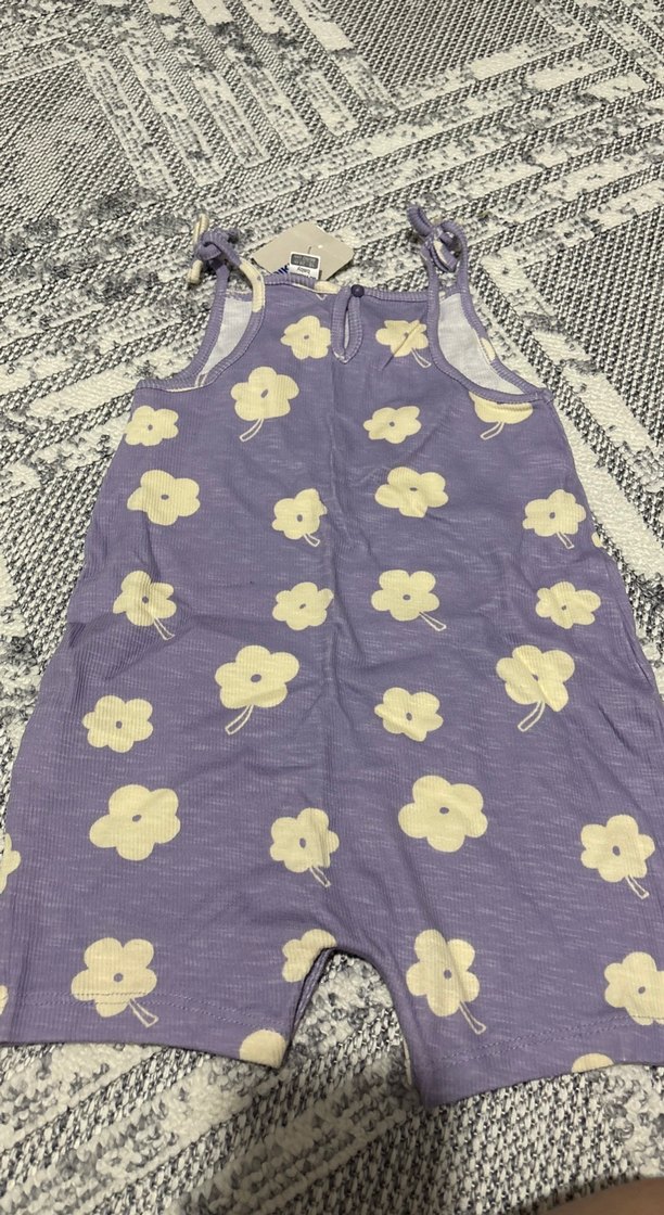 Mor Çiçek Desenli Örgü Bebek Tulum - Görsel 5