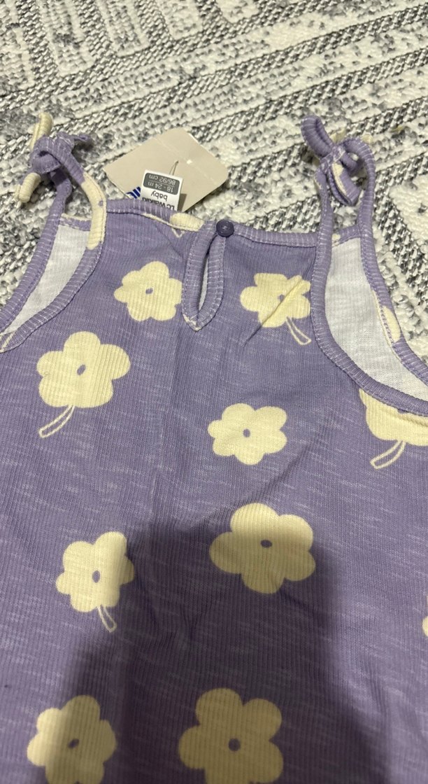 Mor Çiçek Desenli Örgü Bebek Tulum - Görsel 4