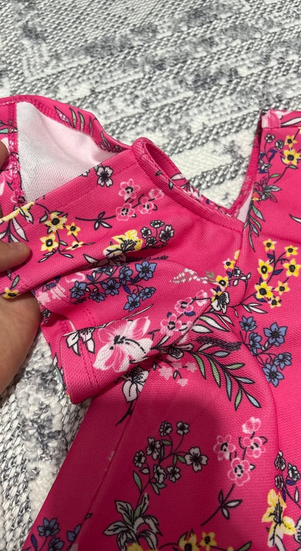 Renkli Çiçek Desenli Pembe Kız Elbisesi - Görsel 2