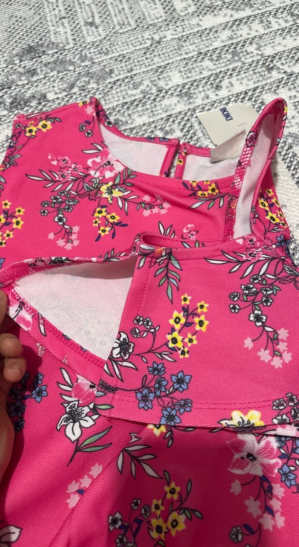 Renkli Çiçek Desenli Pembe Kız Elbisesi - Görsel 3