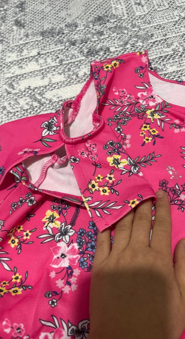 Renkli Çiçek Desenli Pembe Kız Elbisesi - Görsel 4