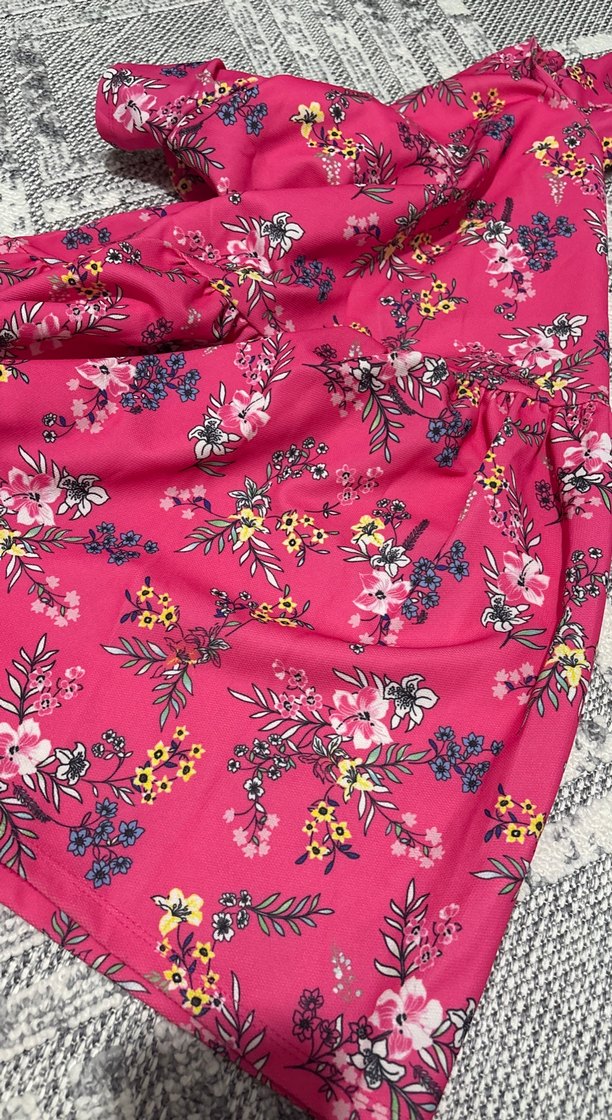 Renkli Çiçek Desenli Pembe Kız Elbisesi - Görsel 5