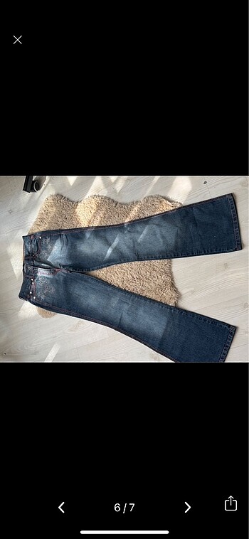 s Beden mavi Renk Y2k işlemeli simli pantolon denim çiçek