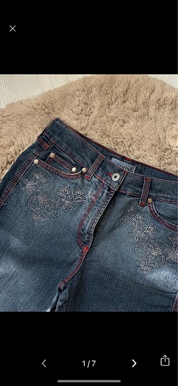 Y2k işlemeli simli pantolon denim çiçek