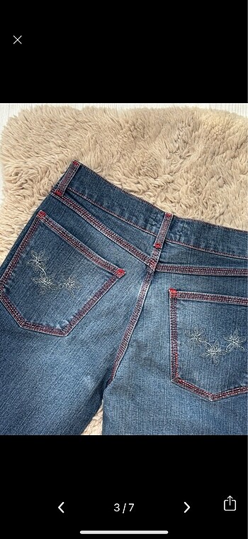 s Beden Y2k işlemeli simli pantolon denim çiçek