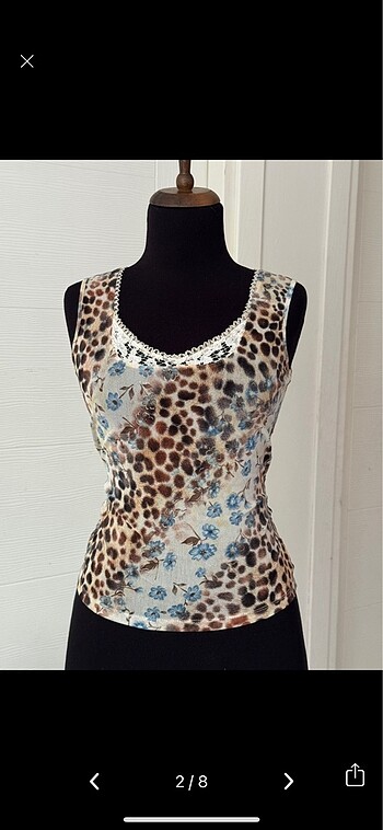 American Vintage Y2k leopar desen dantelli bluz tül üst