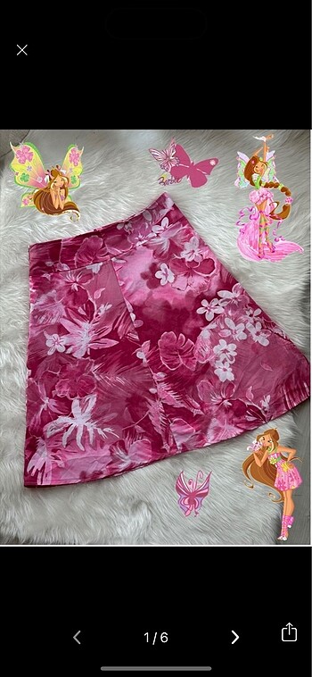 Y2k winx flora fairy çiçekli pembe etek
