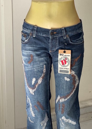 DSquared2 D2 Jeans Orta Mavi Yikamali Rahat Kesim Jean Dusuk Bel Y2k