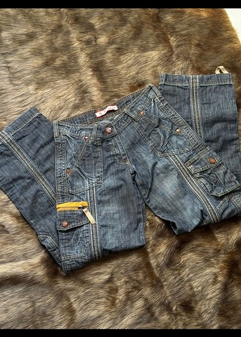 Y2k düşük bel cepli denim pantolon